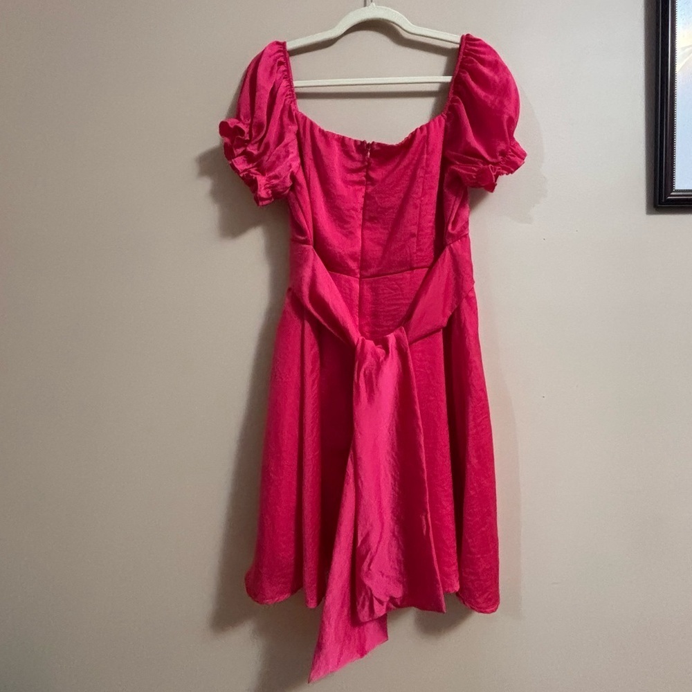 🥰2/$20 Streetwear Society XL Fuschia Pink Empire 80s Puff Sleeve Satin Dress - Picture 4 of 12